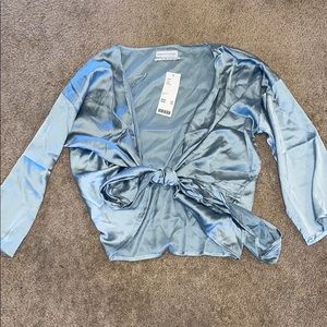 Urban Outfitters satin tie top light blue size S
